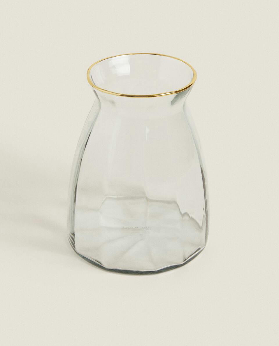 Vaso de Natal em vidro facetado com detalhe na borda