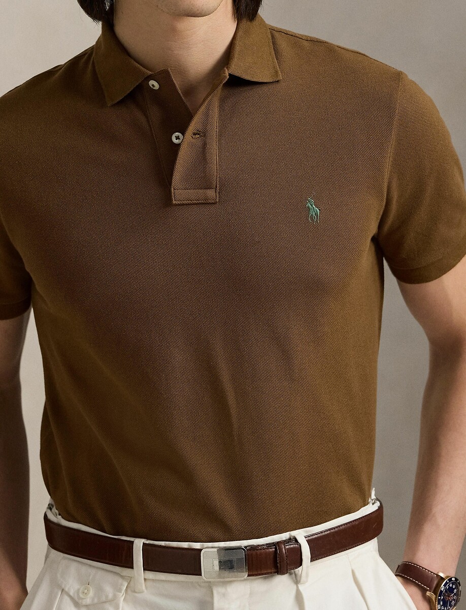 POLO RALPH LAUREN<br>Camisa polo reta de algodão com bordado de jogador de pônei