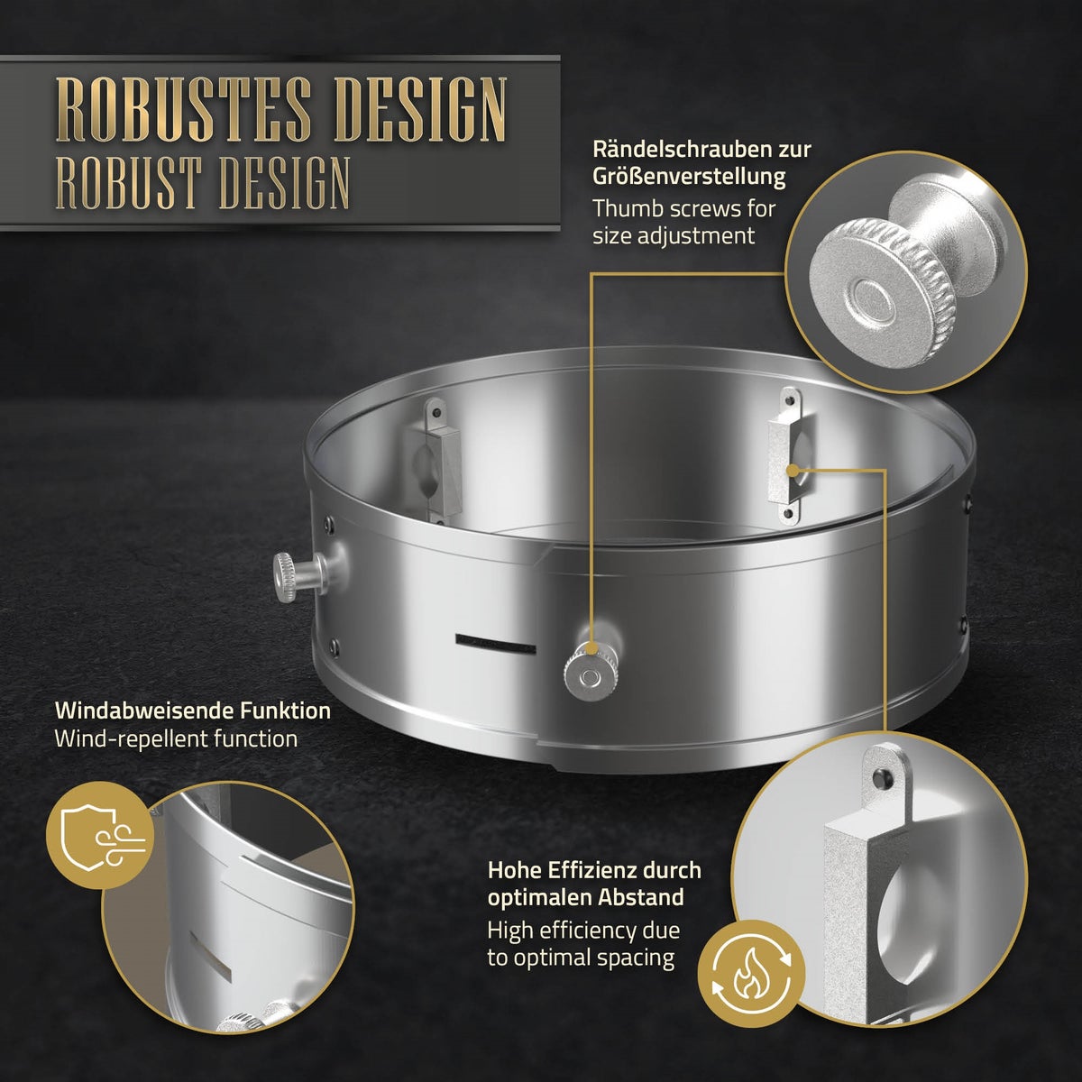 BBQ#BOSS Power Ring voor BBQ Rocket Stove, van roestvrij staal, Ø 25-35 x 9 cm, verstelbaar, vuurring voor rocket stove, tot +25% rendement en -20% rookontwikkeling, windbestendige functie, roestvrijstalen ring