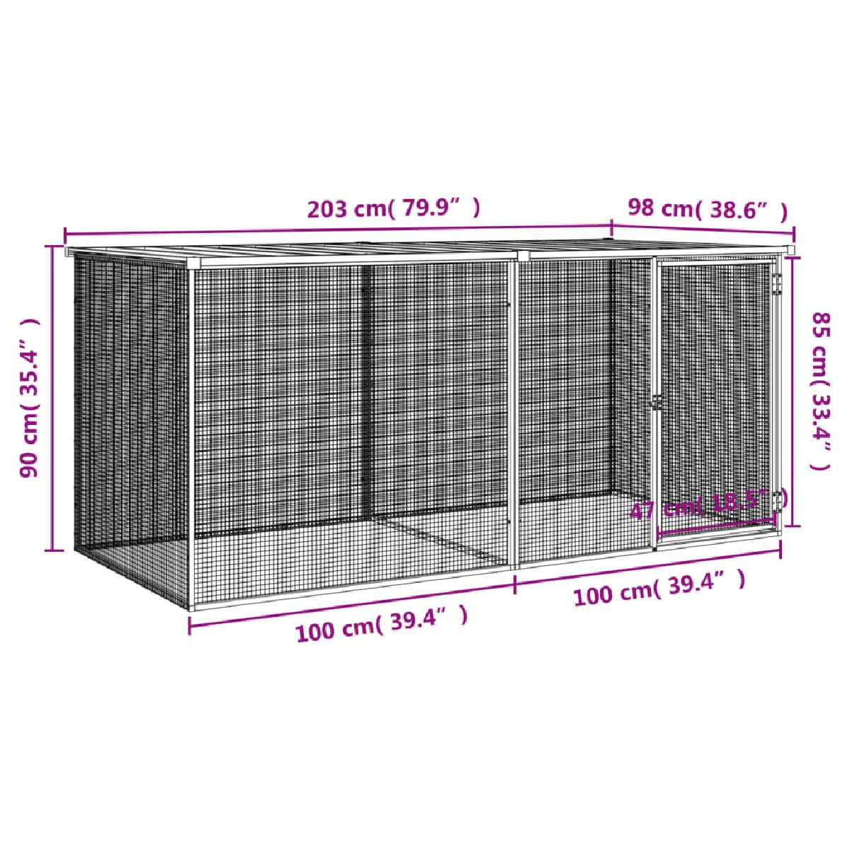 vidaXL Poulailler avec toit Anthracite 203x98x90 cm