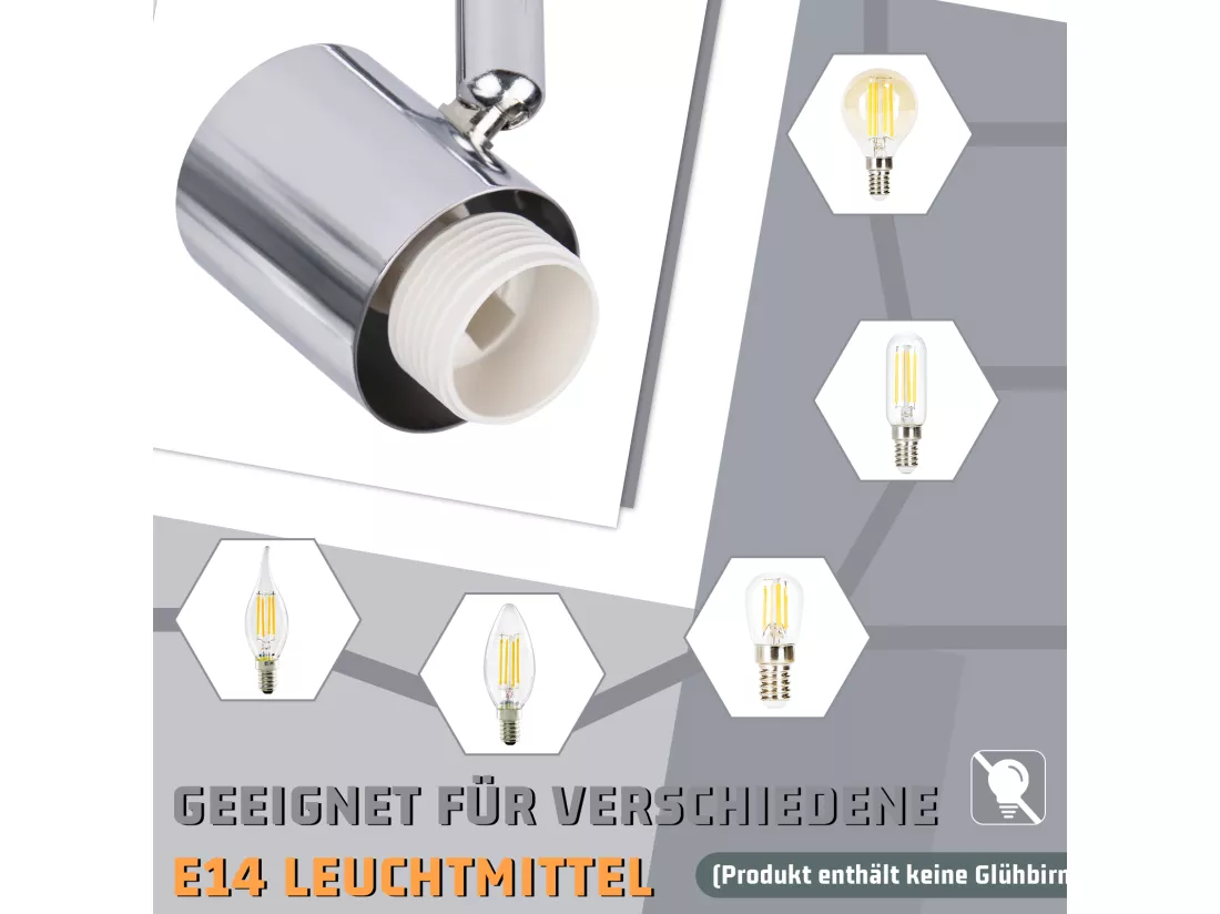 NETTLIFE Spot de plafond blanc E14 3 ampoules abat-jour intérieur en verre spot orientable sans centre lumineux