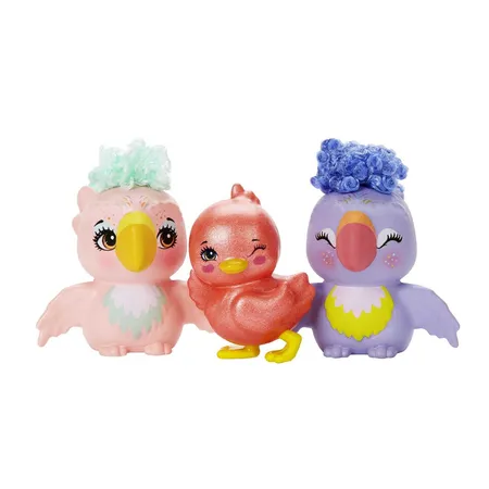 Mattel Enchantimals City Tails Filia Finch Familie, Puppe mit 3 Tier-Figuren