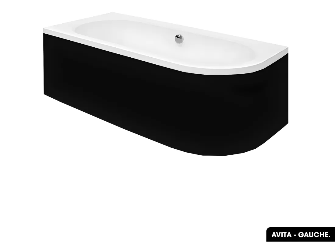 Baignoire d'angle - avec tablier noir Mat et repose tête offert | AVITA | 180 x 75 cm - Gauche