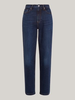 Calça jeans reta de cintura alta e modelagem relaxada