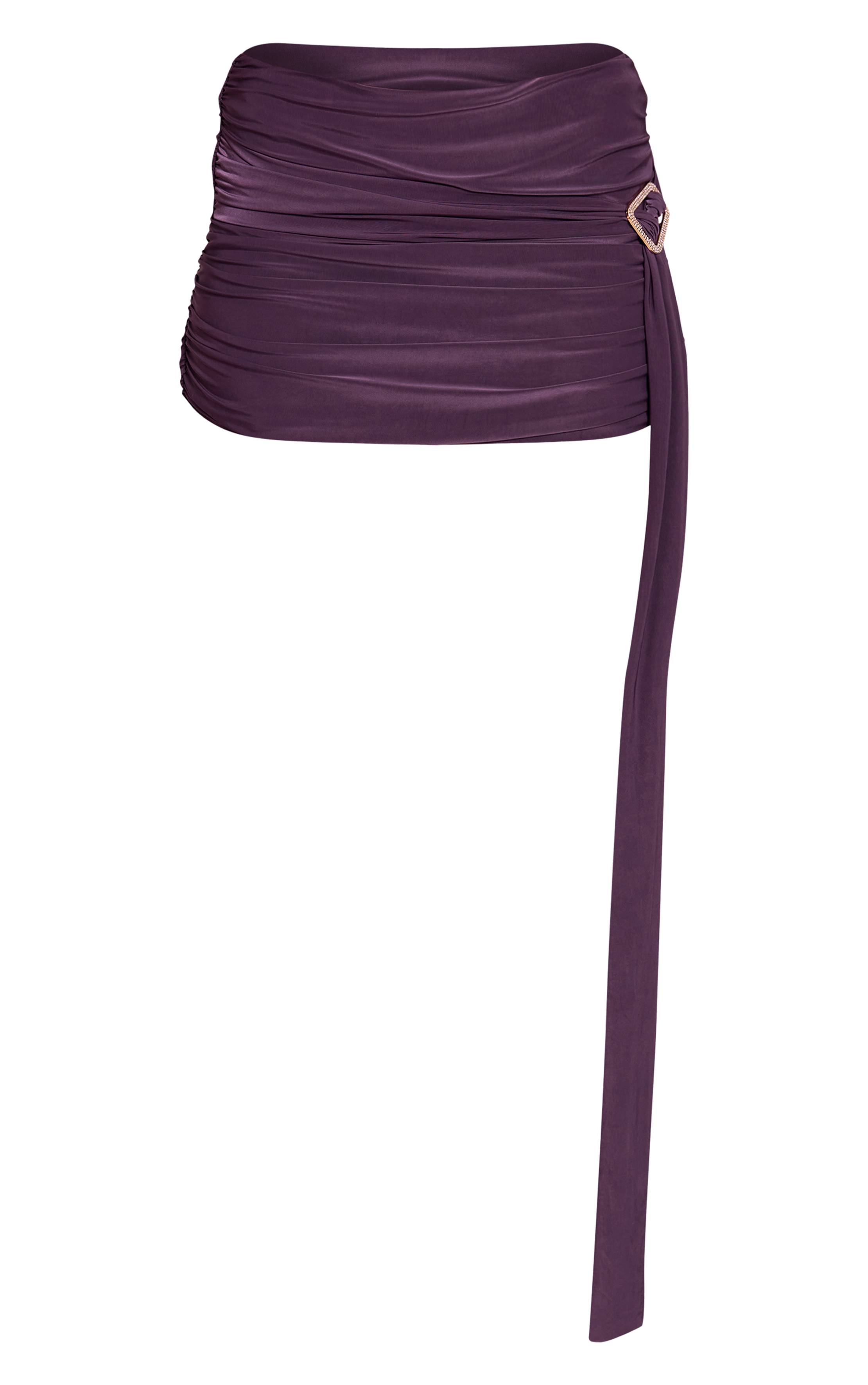 Deep Purple Ensemble Jupe Mini Drapée À Double Couche En Tissu Slinky Avec Finition Strass