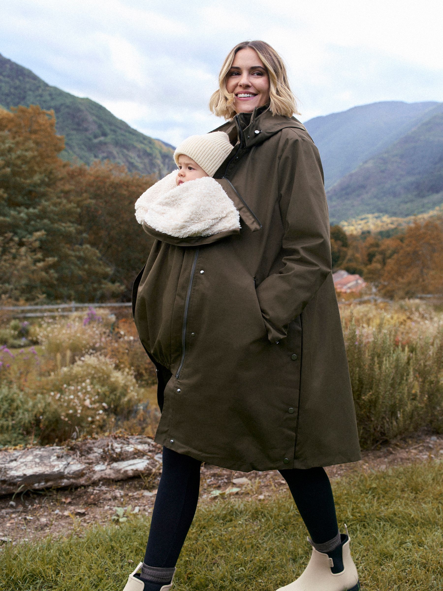 Khaki - Seraphine 3 in 1 Maternity & Babywearing Parka with Borg Lining