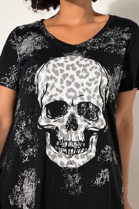 T-Shirt, Leo-Totenkopf, V-ausschnitt, Halbarm