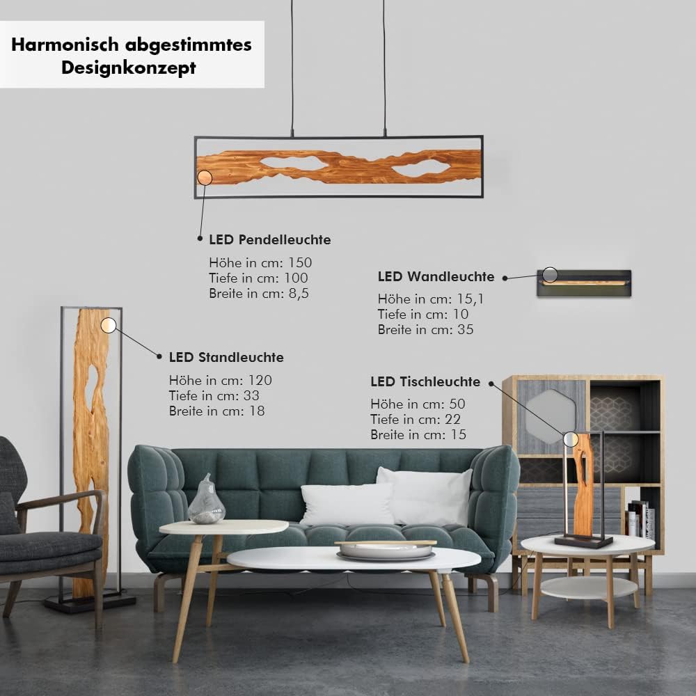 Brilliant LED Standleuchte 120cm Stehlampe Holz/Schwarz, Eckleuchte Aluminium/Metall/Holz, Lampe Wohnzimmer Stehlampe Modern Floor Lamp 1x LED integriert, 20W, Holzlampe, Corner Lamp