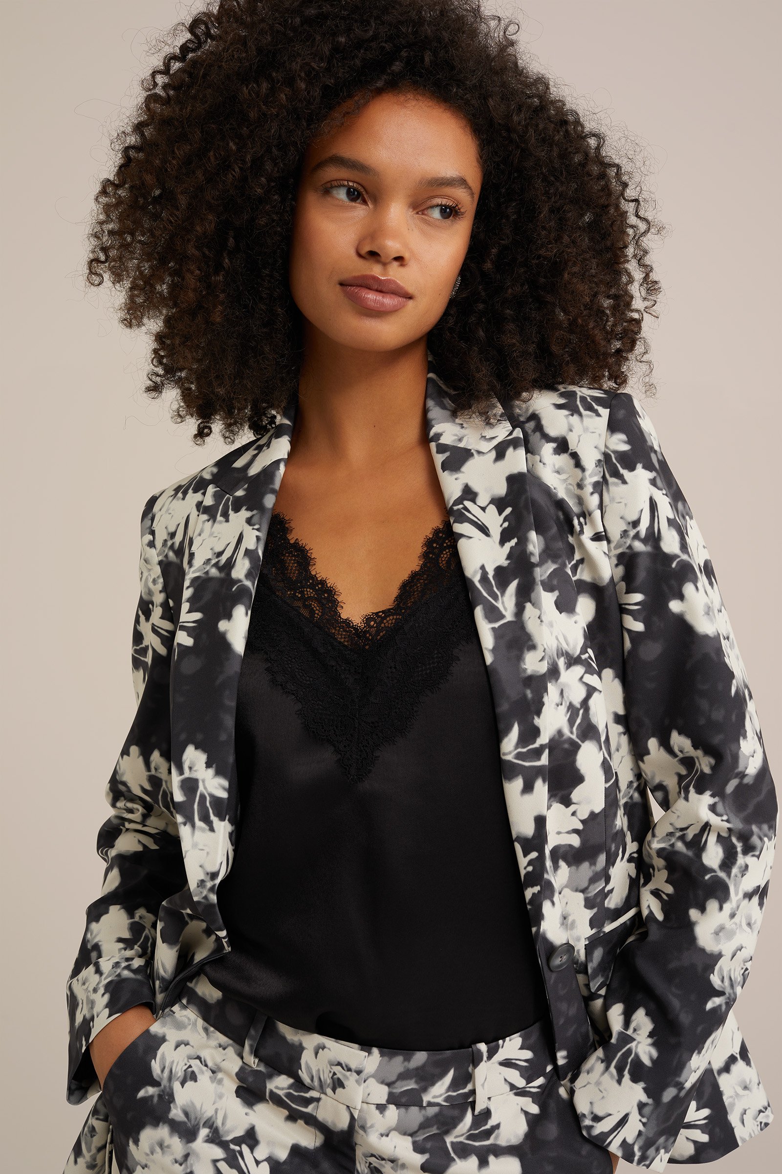 slim fit blazer met dessin WE Fashion Zwart