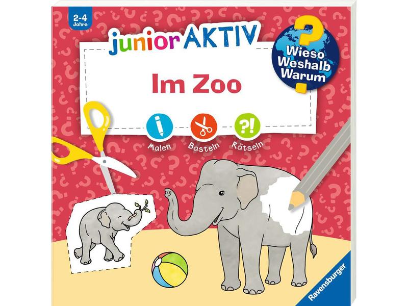 Ravensburger Kinder-Sachbuch WWW junior AKTIV: Im Zoo Erstes Ausmalen, Rätseln, Schneiden und Kleben