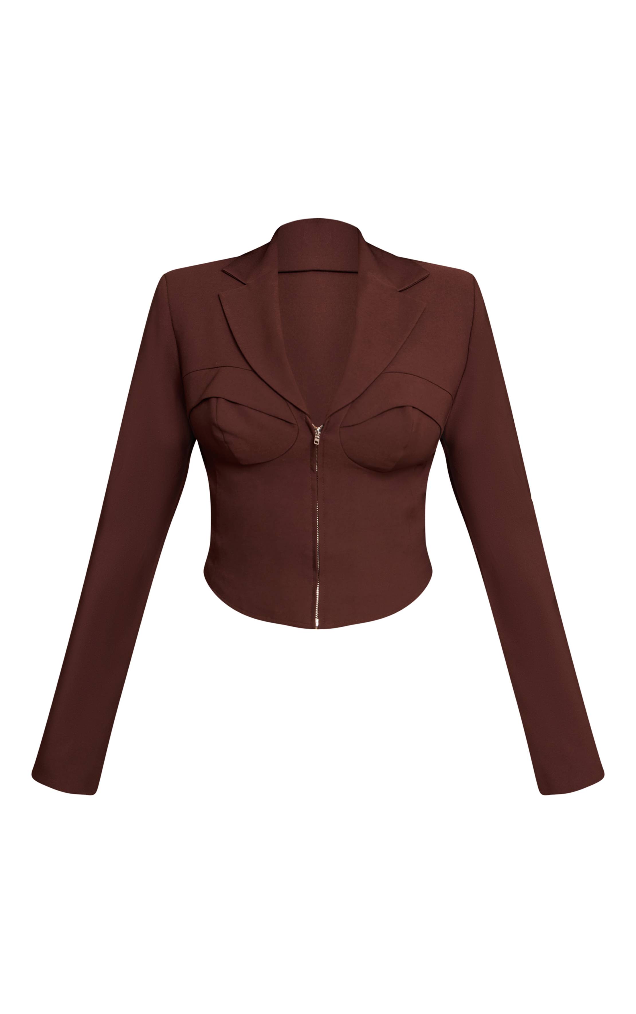 Chocolat Blazer Court Corset À Détail Coupe Sculptant