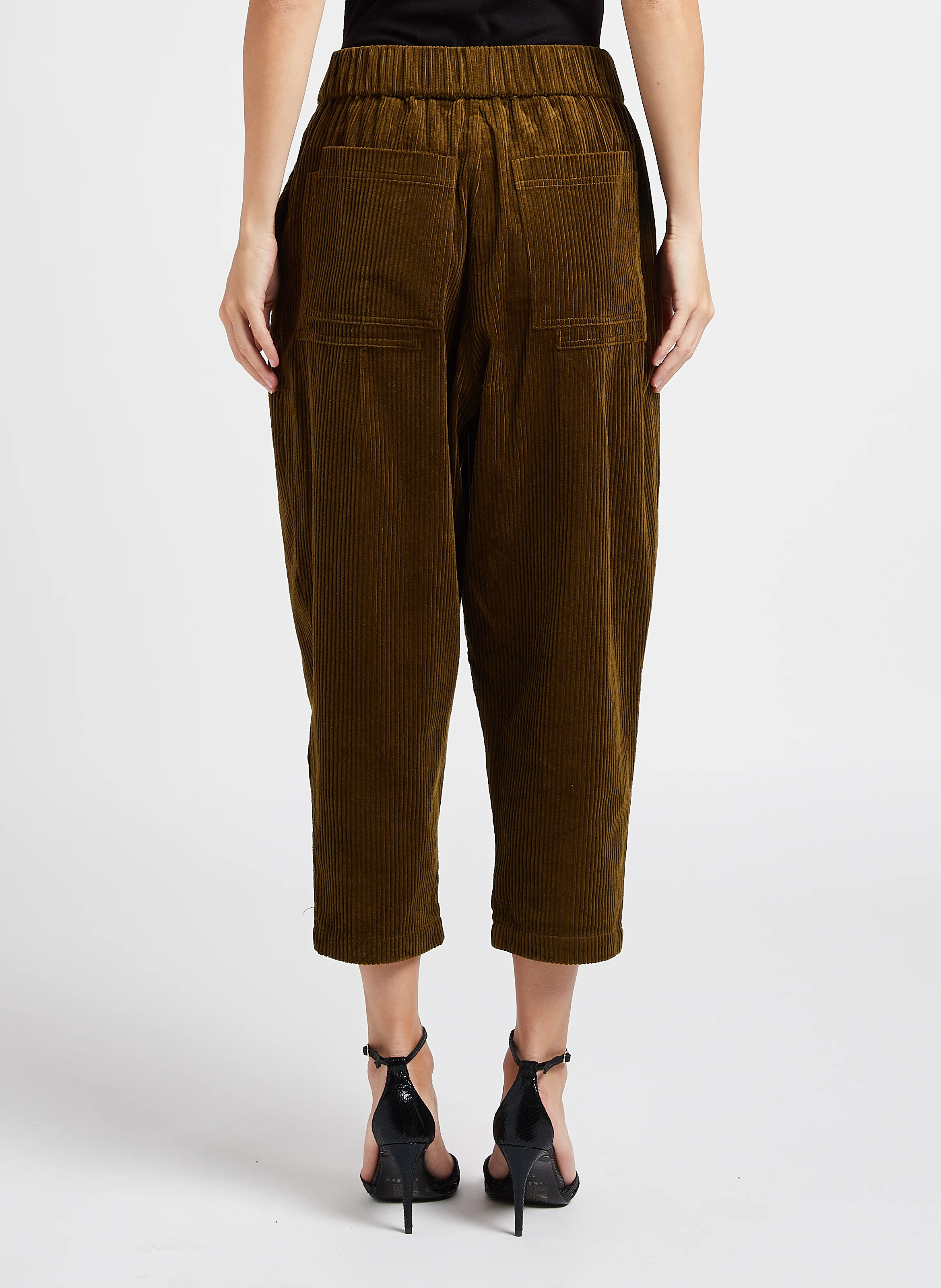 CRYSTA - Pantalon carotte en coton côtelé| Kaki