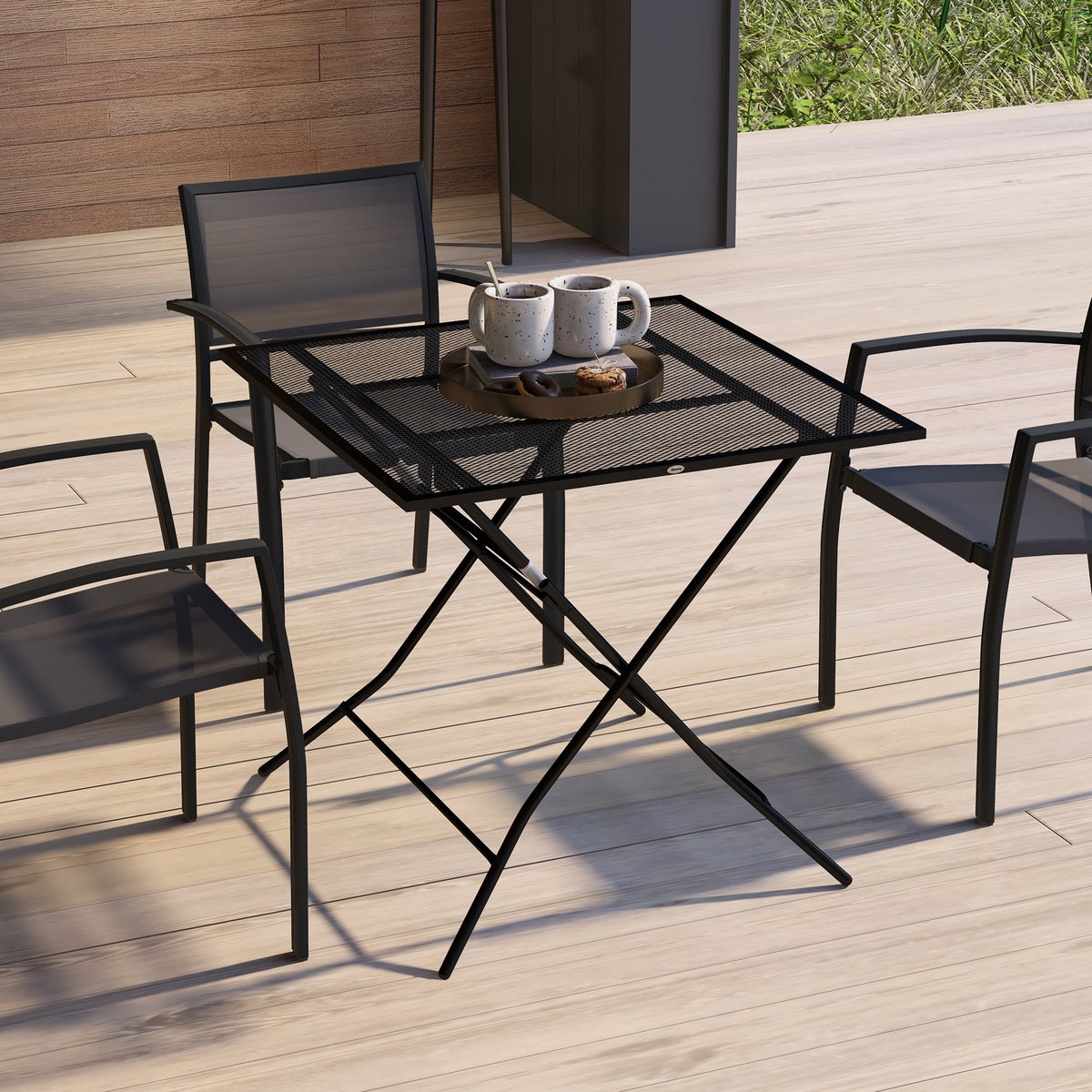 Outsunny Tuintafel, Opvouwbare Balkontafel, Draagvermogen tot 70 kg, 80 x 80 x 74 cm, Staal, Zwart
