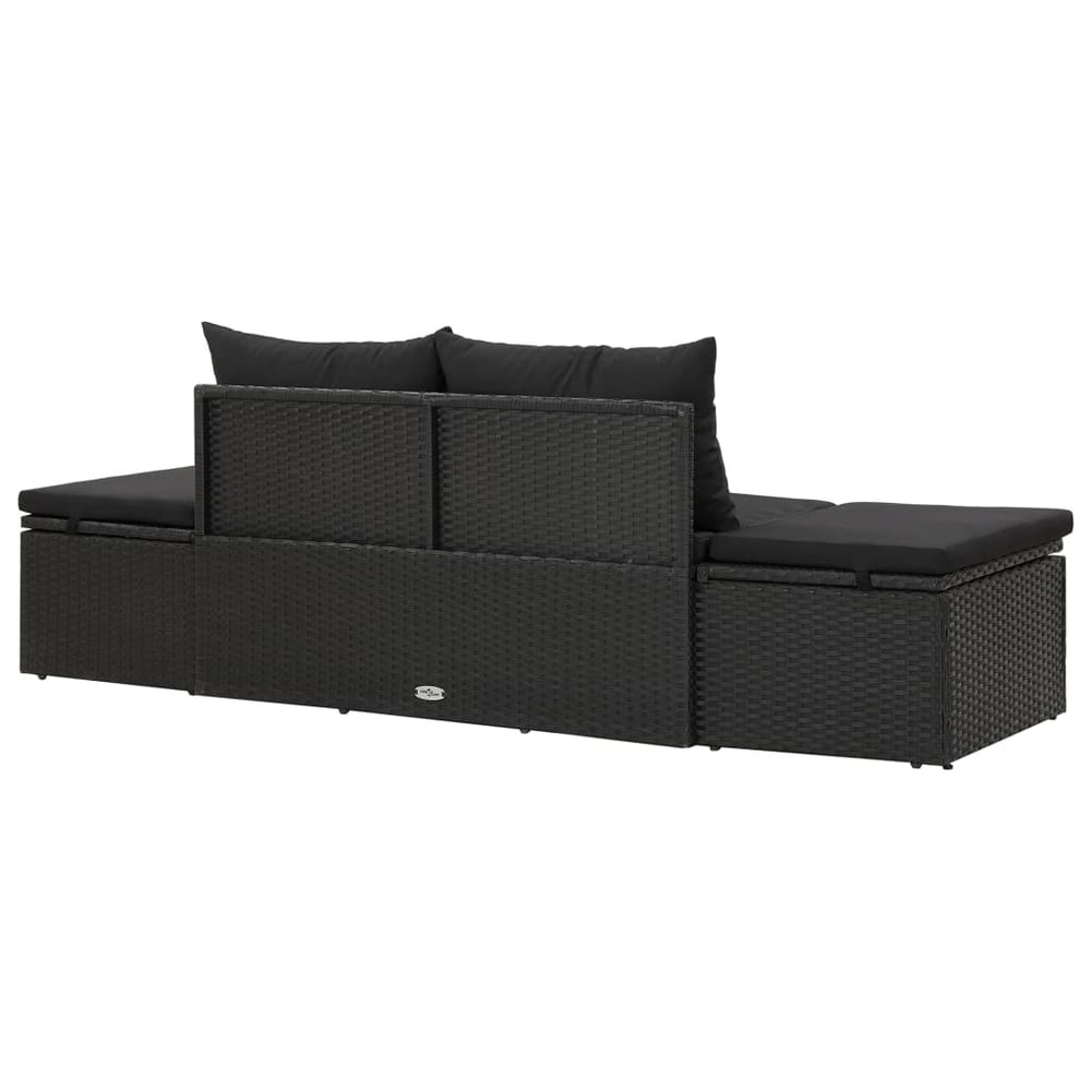 Transat chaise longue bain de soleil lit de jardin terrasse meuble d'extérieur avec coussins résine tressée noir