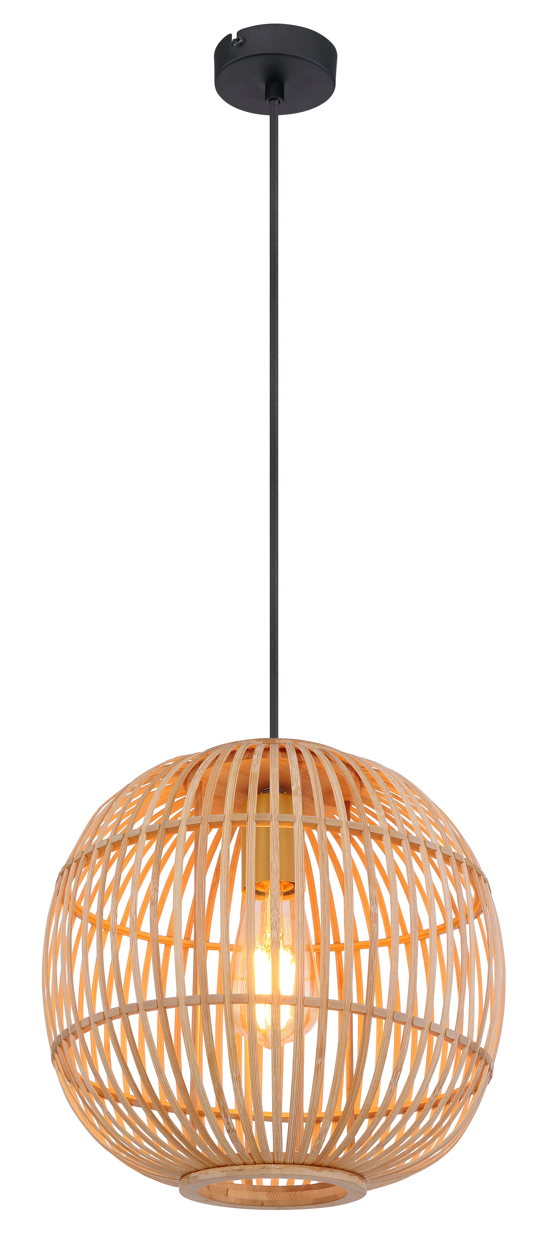 GLOBO Retrofit Pendelleuchte Hildegard Bambus 30x30cm H150cm