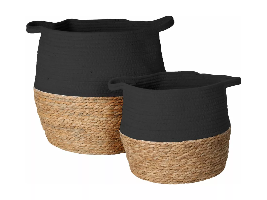Paniers de Rangement Rebecca Mobili Warda 35x35x35 Algue Marine Coton Marron Noir Boho ENSEMBLE 2 pièces