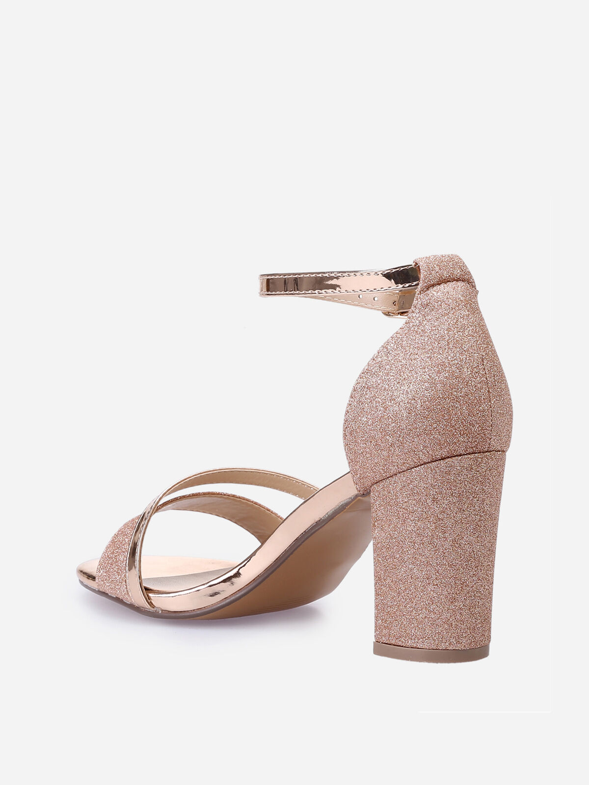 Sandales à talon scintillantes avec brides vernies- Doré rose