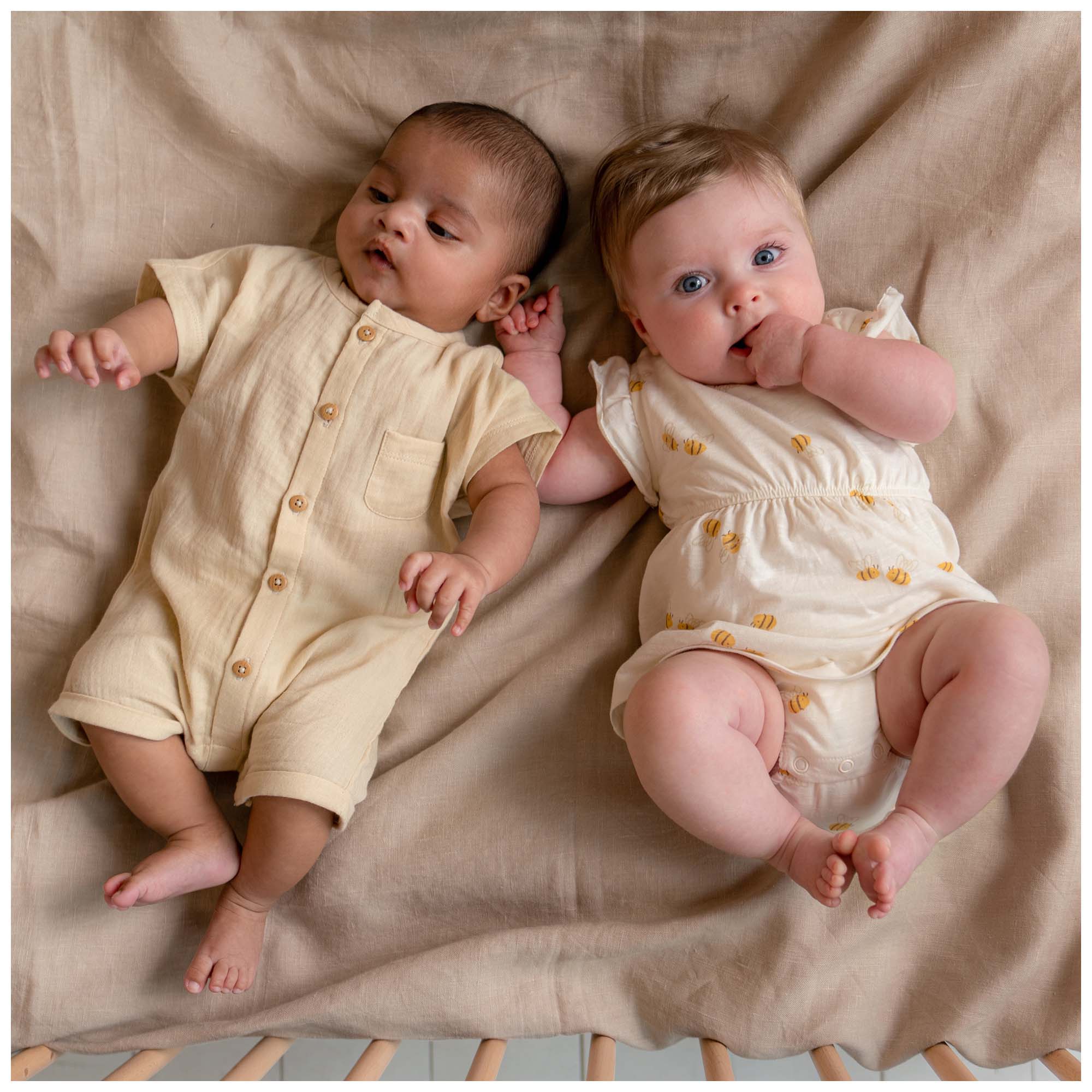 Prénatal newborn boxpakje mousseline korte mouwen effen beige
