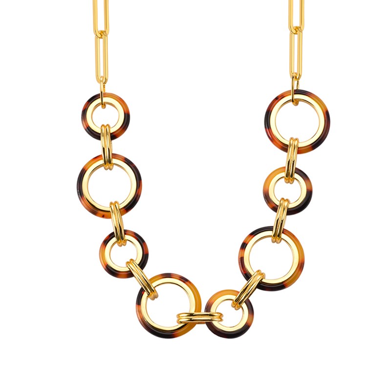 Collier En Argent Plusieurs Ronds Doré Et Acétate écaille Marron Anaïs