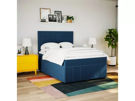 Sommier tapissier avec matelas Bleu 160x200 cm Tissu