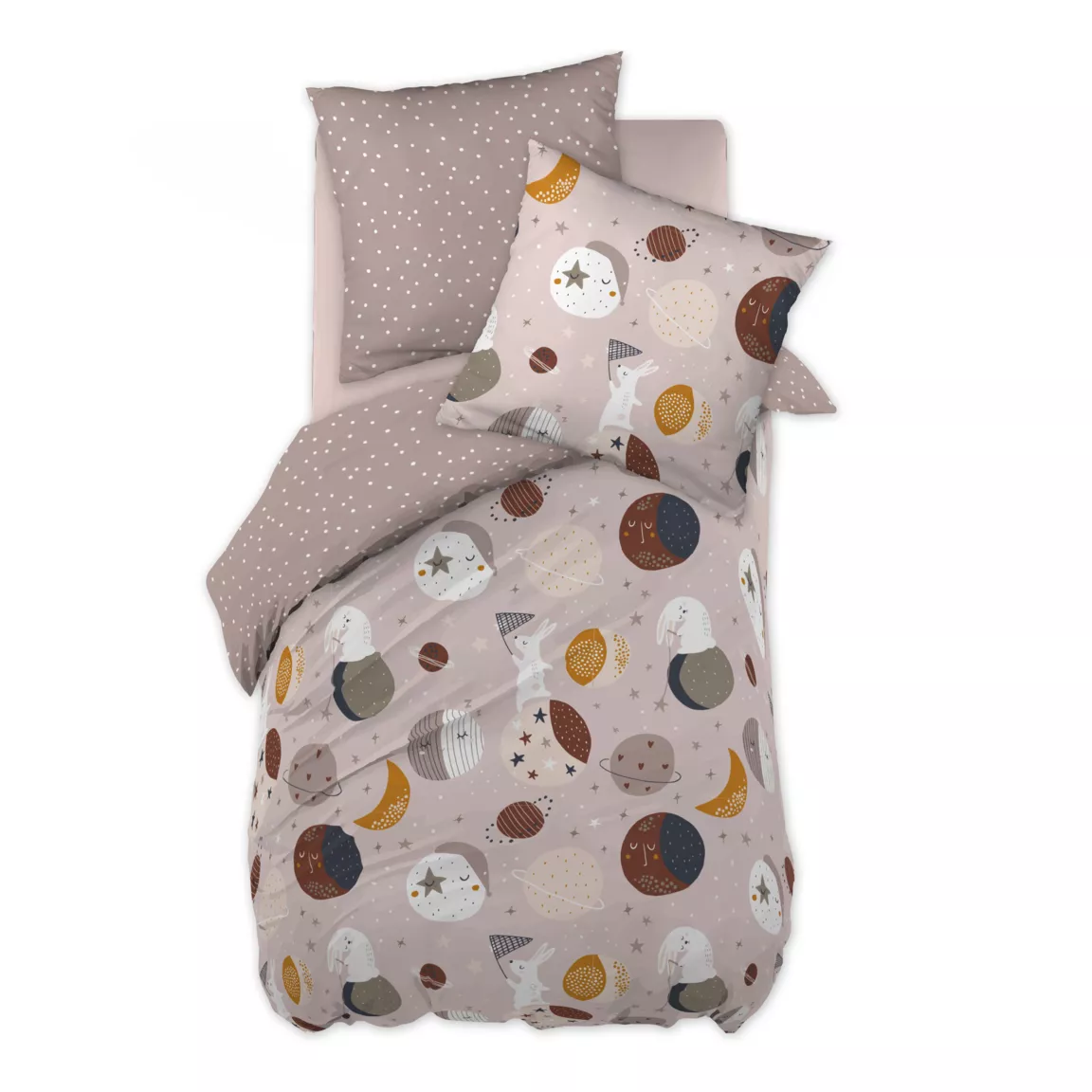 Housse de couette et une taie enfant coton (140 x 200 cm) Sky Dream Rose