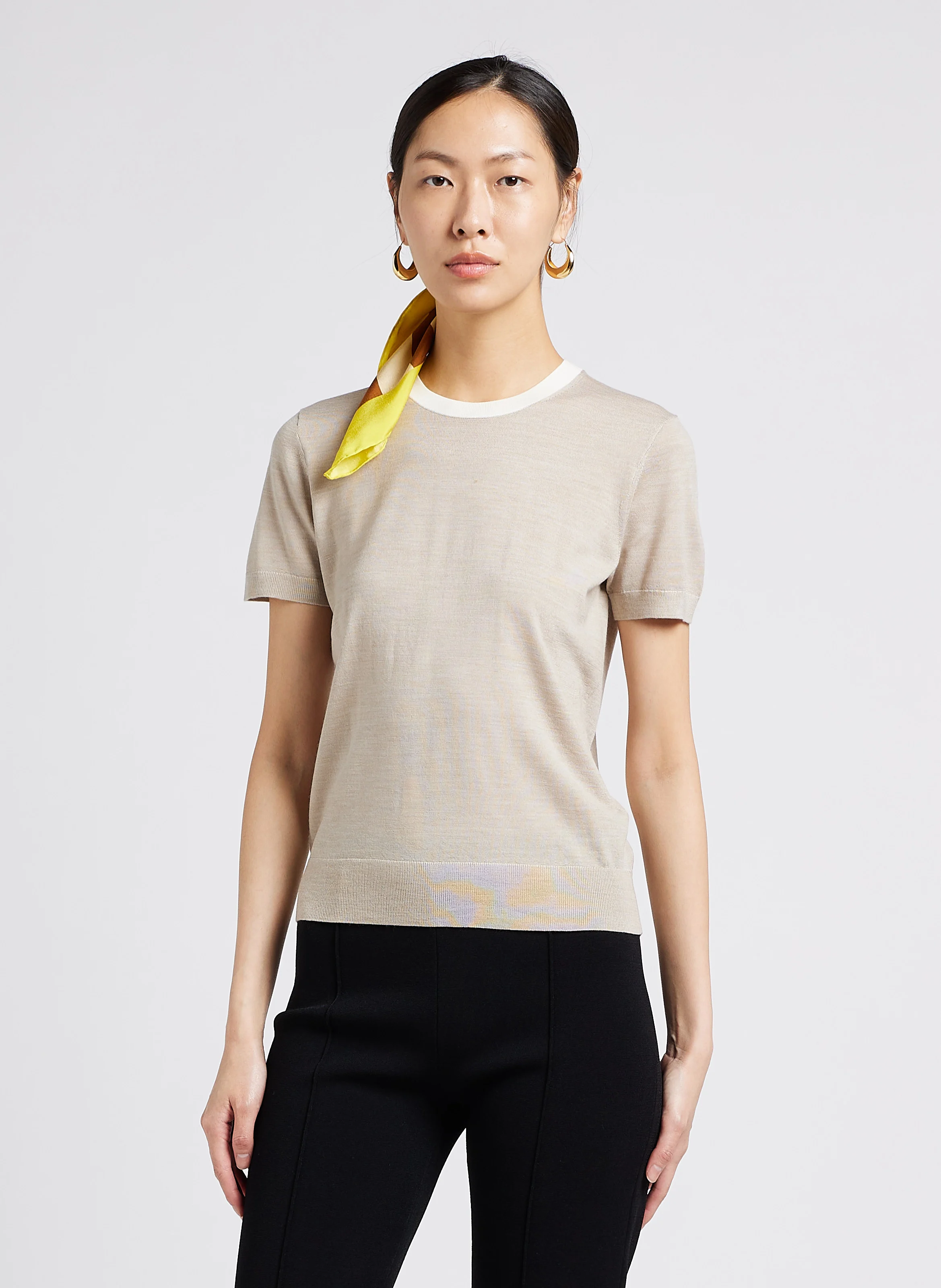 TRIM BASIC TEE REGAL - Pull fin col rond en laine mélangée | Beige