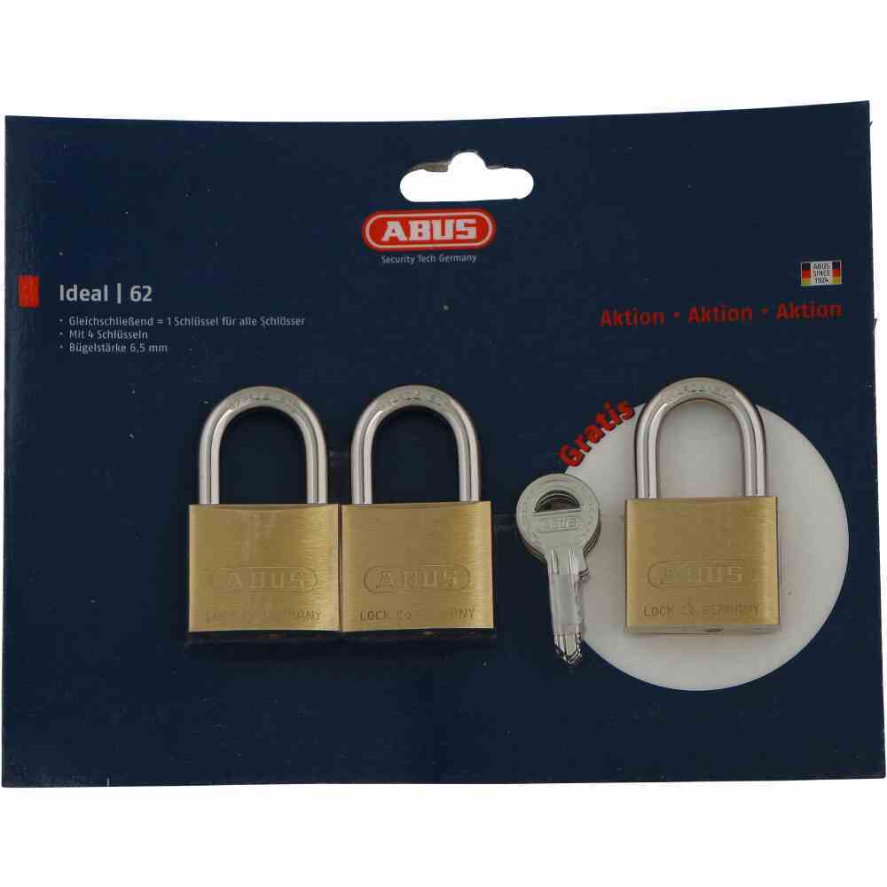 ABUS 3er-Set Vorhängeschloss - Messing - 62/40