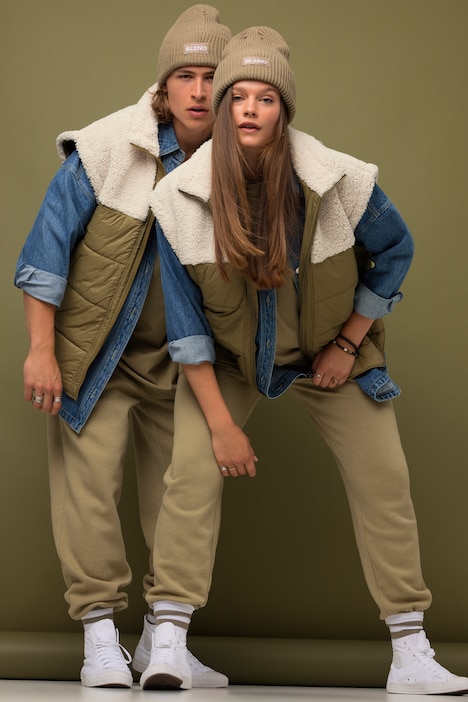 Steppweste, Wide Fit, Teddy-Patch, Stehkragen, Unisex