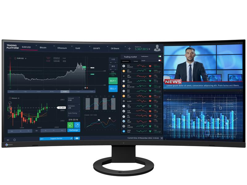 EIZO Monitor EV3895 Swiss Edition Schwarz 37.5-Zoll Curved-Monitor mit IPS-Panel und vielen Anschlussmöglichkeiten
