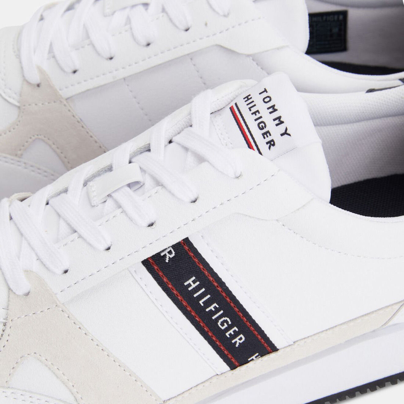Tommy Hilfiger Baskets running en Cuir Stripe blanc/bleu