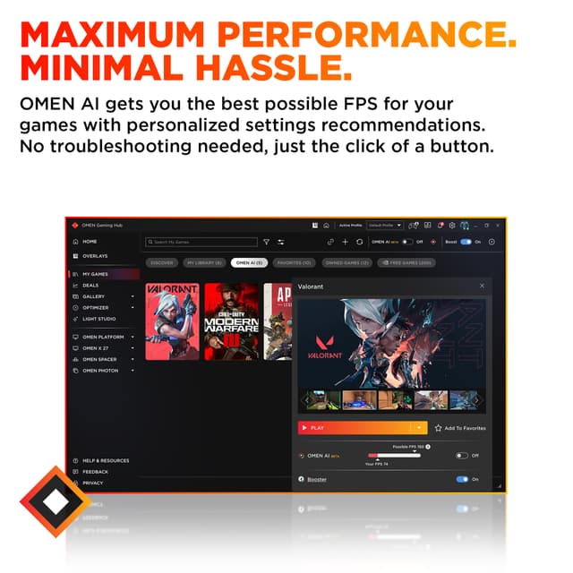 HP OMEN 16L i5-14400F/16/512/RTX5060 stationær gaming-computer