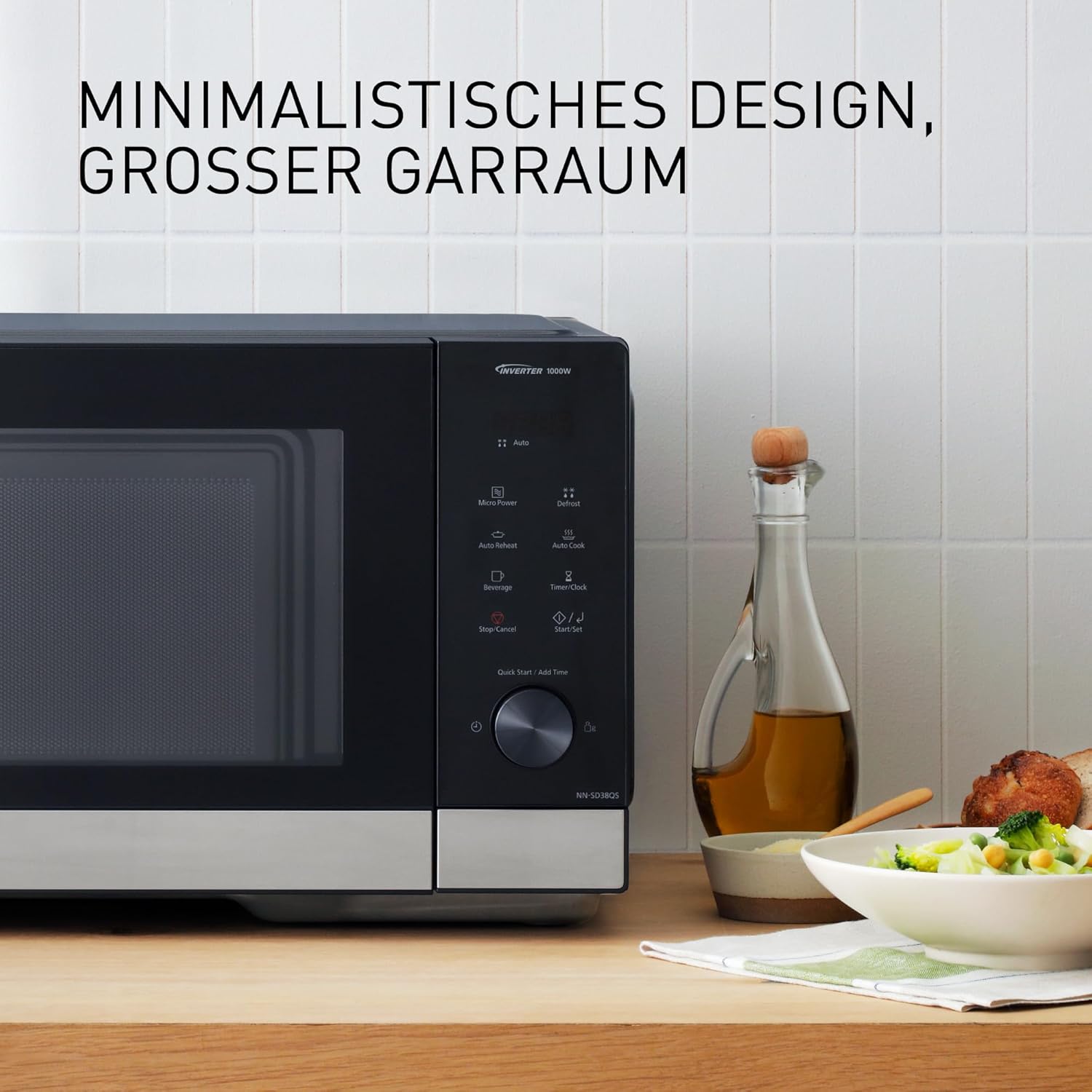 Panasonic NN-SD38QSEPG 29L Solo-Mikrowelle, 1000 W, automatisches Auftauen, 11 automatische Programme, Timer, Schwarz & Edelstahl
