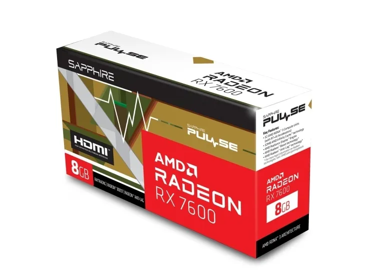 Sapphire Pulse Radeon RX 7600 - Grafikkort - Radeon RX 7600 - 8 GB GDDR6 - PCIe 4.0 x8 - HDMI, 3 x DisplayPort