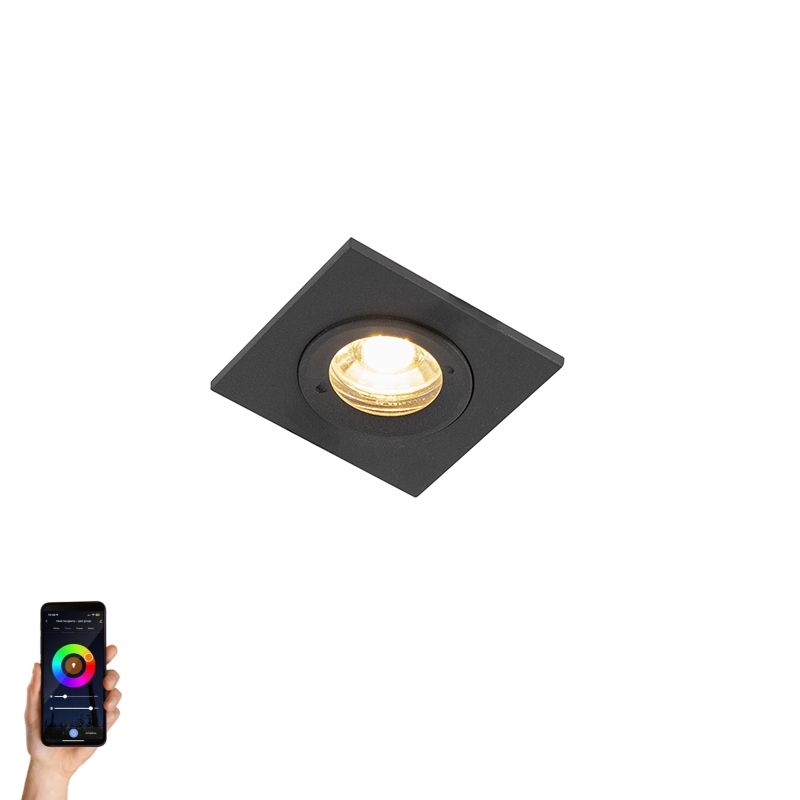 Smart inbouwspot zwart vierkant IP44 incl. Wifi GU10 - Xena