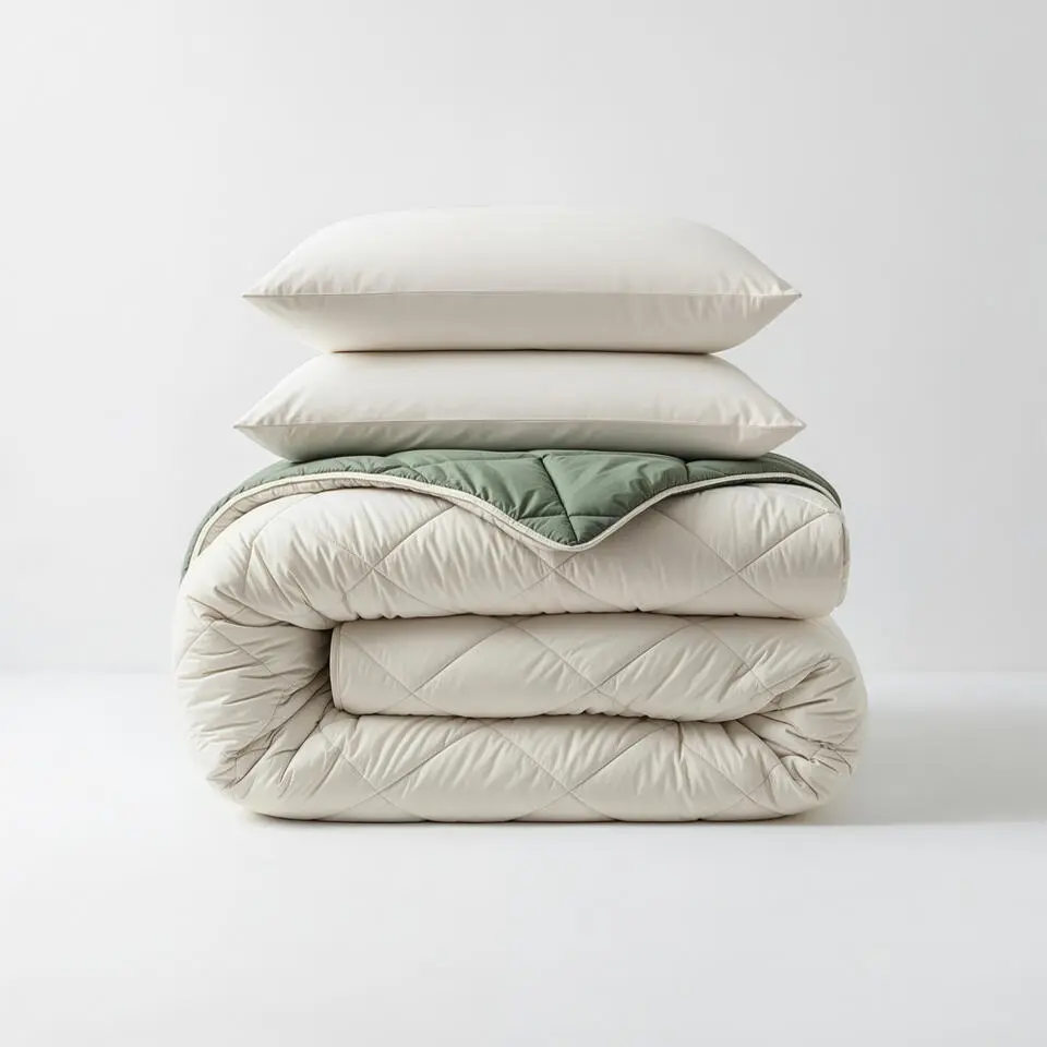 Dekbed zonder Overtrek Diamond 240x200 – Met Kussenslopen– Wasbaar – Crème/Groen