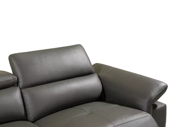 Canapé d'angle gauche relax électrique en cuir gris anthracite PASCALINE