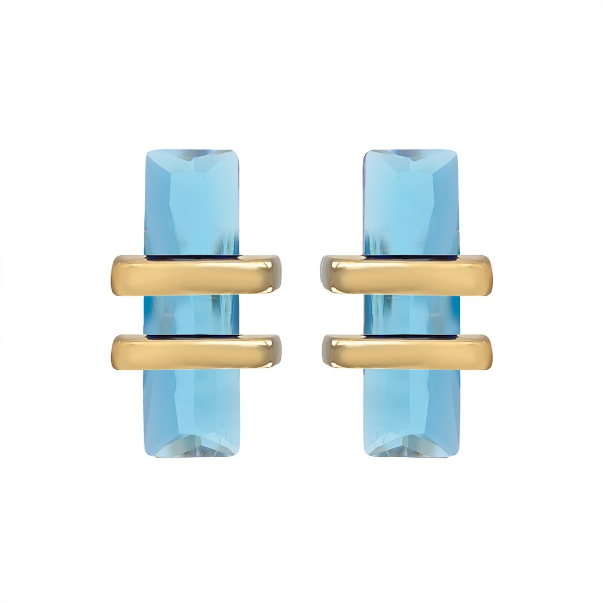Boucles d'oreille plaqué or aigue-marine synthétique forme rectangulaire