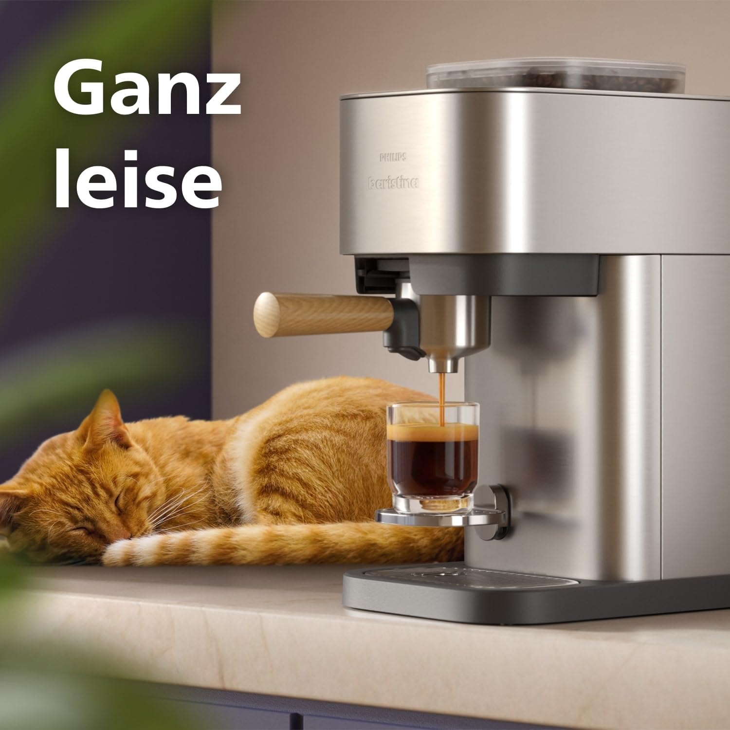 PHILIPS Baristina Plus Espressomaschine, Automatisches Mahlen, Tampen & Brühen, 16 Bar, Einfache Reinigung, Espresso, Iced Coffee, Café Crema, Mit Mahlwerk, Edelstahl mit Holz-Siebträger (BAR500/00)