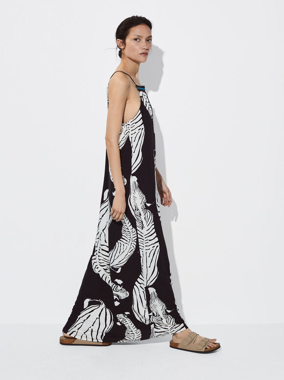 Vestido com estampa de zebra - Preto