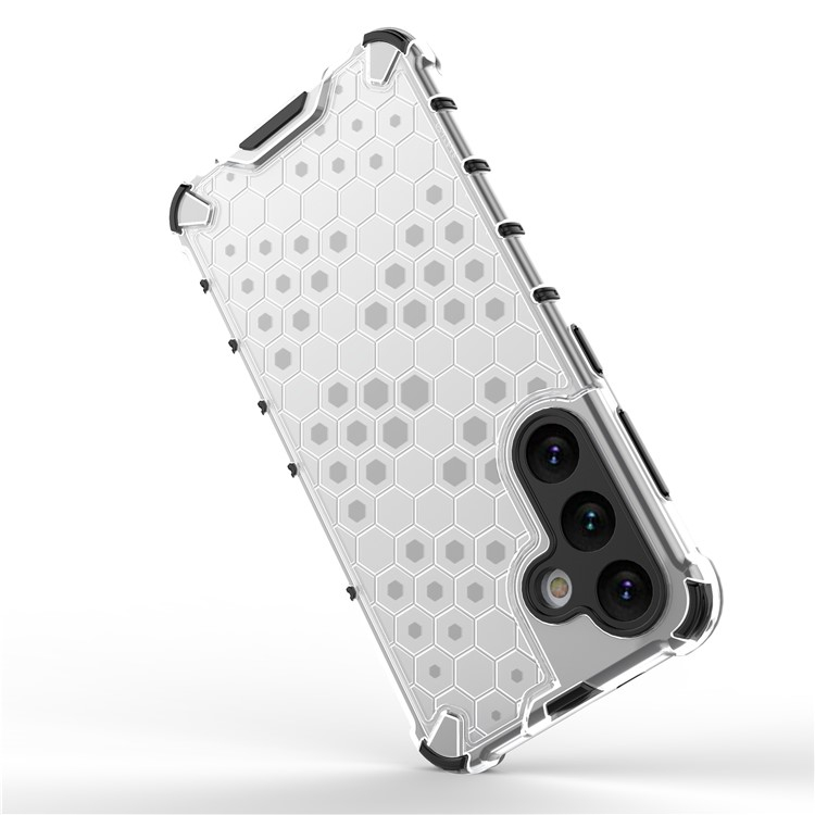 Samsung Galaxy S25 Hybrid Hülle Air Cushion Fallschutz   Bumper im Waben Design - Grau (Transparent)