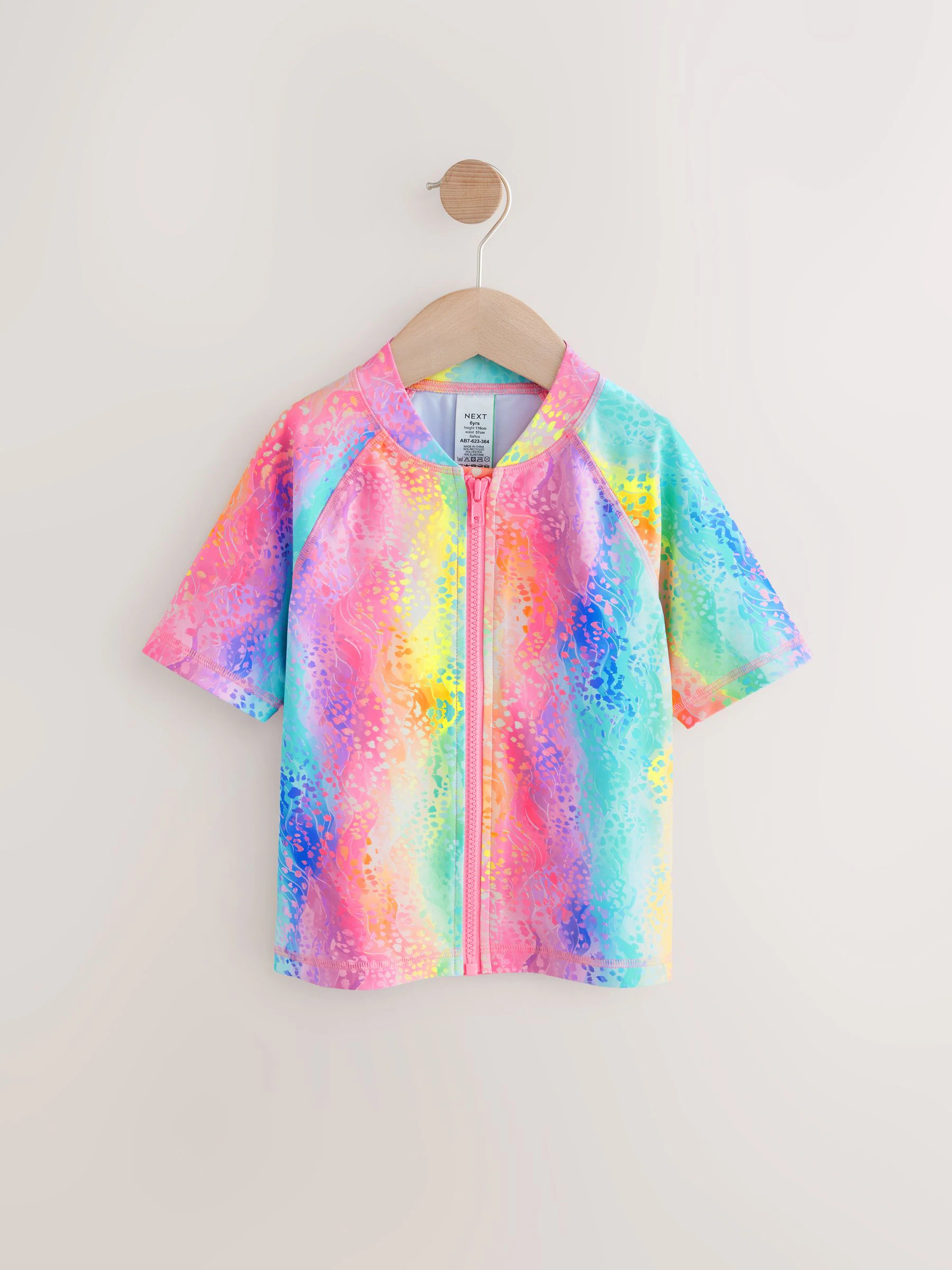 Regenboogkleurige dierenprint - Rashvest met rits (3-16jr)