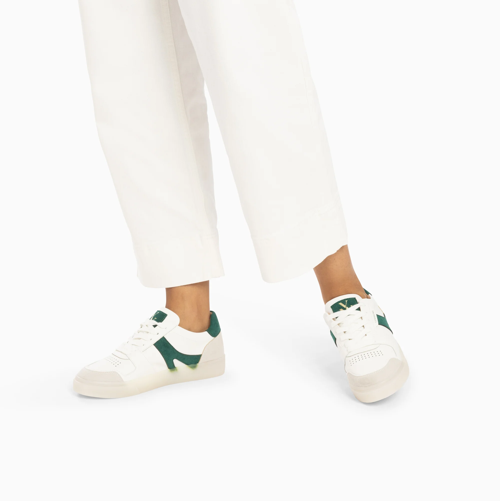 Sneakers-Baskets Sanae blanc et vert à semelle transparente