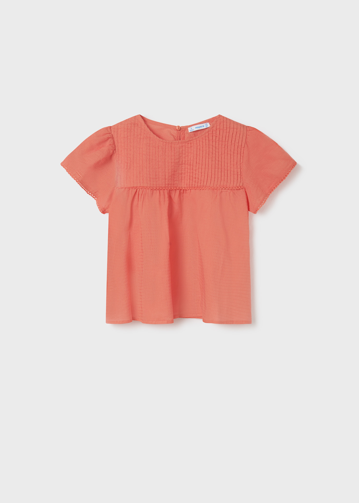 Blusa de manga curta com cordões de algodão para meninas