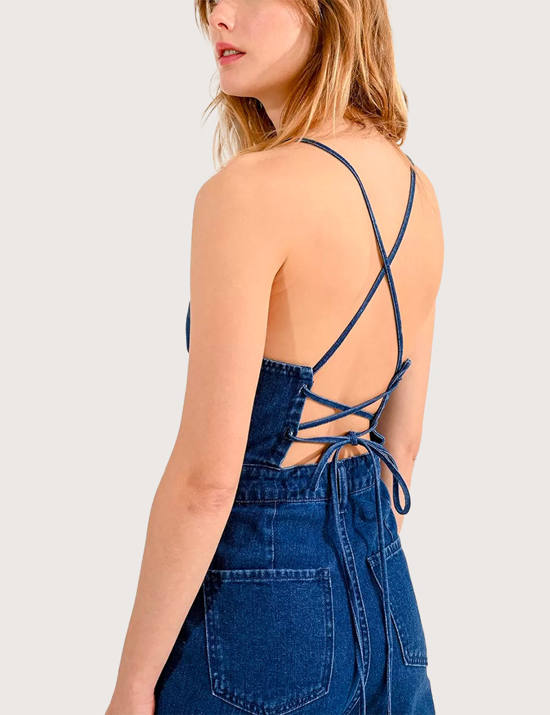 MOLLYBRACKEN COMBINAISON TISSÉE BLEUE DENIM