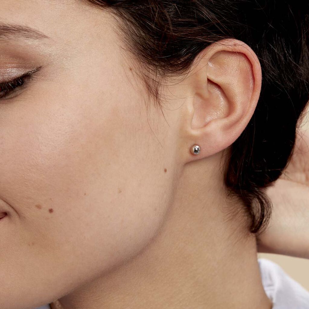 Boucles D'oreilles Puces Fidelia Boule Or Blanc