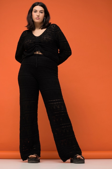 Ajour-Strickhose, Wide Legs, Elastikbund, blickdichte Shorts