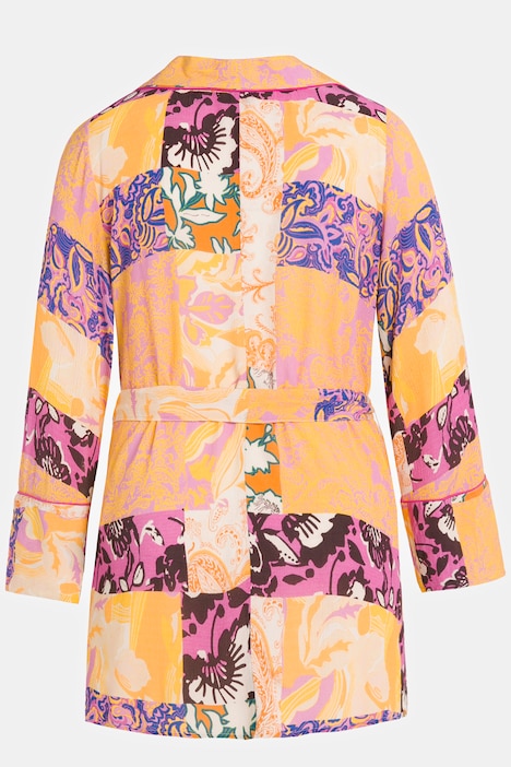 Kimono, Patchdruck, A-Linie, Schalkragen, Langarm