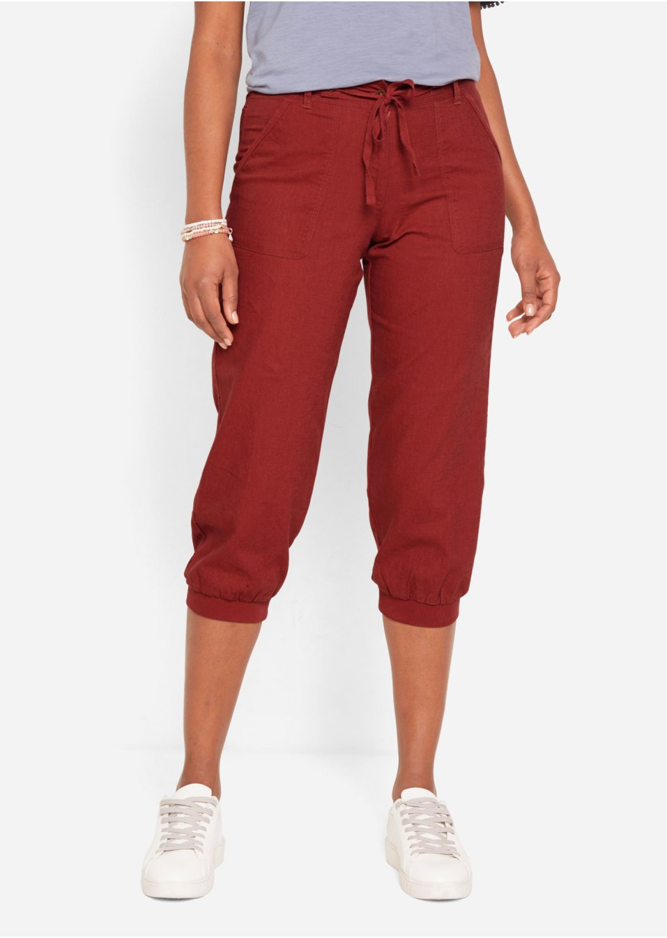 Pantalon en lin 3/4 avec taille confortable, Loose-Fit