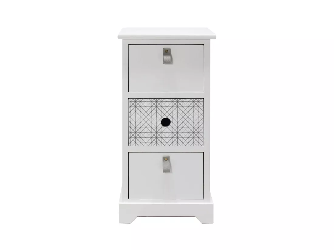 Table De Chevet 3 Tiroirs Bois Mdf Blanc Gris Moderne 59.5x30x25 Cm
