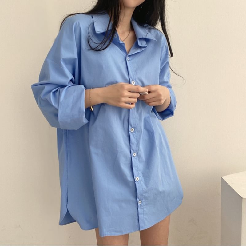 Areumdaun - Oversized overhemd met lange mouwen en kraag